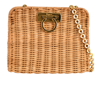 Gancini Shoulder Bag, £350, Handbags, Beige, Raffia, Front view